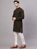 Yugnik Men's Yellow Chikankari Embroidered Sequined Long Kurta Set