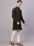 Yugnik Men's Yellow Chikankari Embroidered Sequined Long Kurta Set