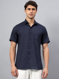 Yugnik Men's Slim Fit Half Sleeve Spread Collar Cotton Blend Black Color Casual Shirt for Men