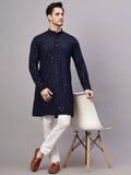 Yugnik Men's Yellow Chikankari Embroidered Sequined Long Kurta Set