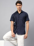 Yugnik Men's Slim Fit Half Sleeve Spread Collar Cotton Blend Black Color Casual Shirt for Men