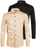 Yugnik Men's Slim Fit Beige with Black Color Cotton Blend Casual Shirt Pack 2