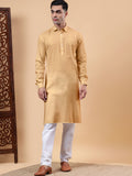 Yugnik Men's Beige Solid Pure Cotton Spread Collar Long Kurta Pajama Set