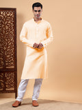 Yugnik Men's Beige Solid Pure Cotton Chinese Collar Long Kurta Pajama Set