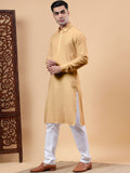 Yugnik Men's Beige Solid Pure Cotton Spread Collar Long Kurta Pajama Set