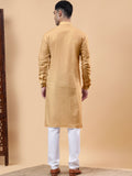 Yugnik Men's Beige Solid Pure Cotton Spread Collar Long Kurta Pajama Set