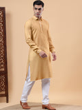 Yugnik Men's Beige Solid Pure Cotton Spread Collar Long Kurta Pajama Set