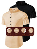 Yugnik Men's Slim Fit Beige with Black Color Pure Cotton Half Sleeve Short Kurta Pack 2