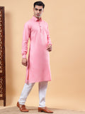 Yugnik Men's Beige Solid Pure Cotton Spread Collar Long Kurta Pajama Set