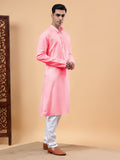 Yugnik Men's Beige Solid Pure Cotton Chinese Collar Long Kurta Pajama Set