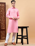 Yugnik Men's Beige Solid Pure Cotton Spread Collar Long Kurta Pajama Set