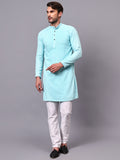 Yugnik Men's Pista Chikankari Florist Sequined Long Kurta Set