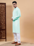 Yugnik Men's Beige Solid Pure Cotton Chinese Collar Long Kurta Pajama Set