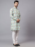 Yugnik Men's Pista Tringle Self Printed Water Effect Crochet Fabric Long Kurta Set