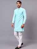 Yugnik Men's Pista Chikankari Florist Sequined Long Kurta Set