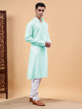 Yugnik Men's Beige Solid Pure Cotton Chinese Collar Long Kurta Pajama Set