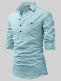 Yugnik Men's Slim Fit Full Sleeve Spread Collar Sky Blue Cotton Short Kurta