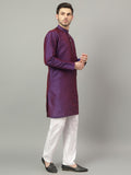 Yugnik Brown Geometric Woven Design Straight Jacquard Kurta with Pyjamas Set