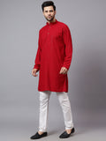 Yugnik Men's Red Chikankari Tringle Pattern Embroidered Sequined Long Kurta Set