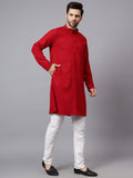 Yugnik Men's Red Chikankari Tringle Pattern Embroidered Sequined Long Kurta Set