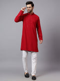 Yugnik Men's Red Chikankari Tringle Pattern Embroidered Sequined Long Kurta Set