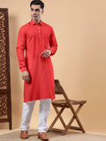 Yugnik Men's Beige Solid Pure Cotton Spread Collar Long Kurta Pajama Set