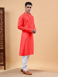 Yugnik Men's Beige Solid Pure Cotton Chinese Collar Long Kurta Pajama Set