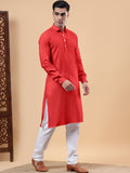 Yugnik Men's Beige Solid Pure Cotton Spread Collar Long Kurta Pajama Set