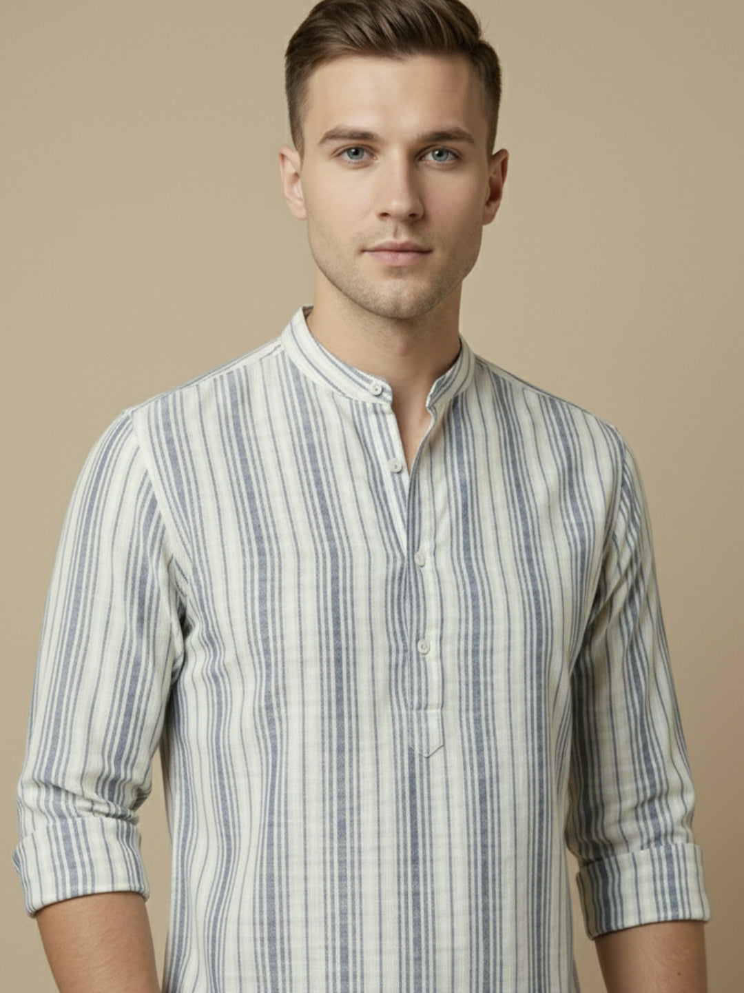 100% Cotton Mens Strip Full Sleeve Kurta