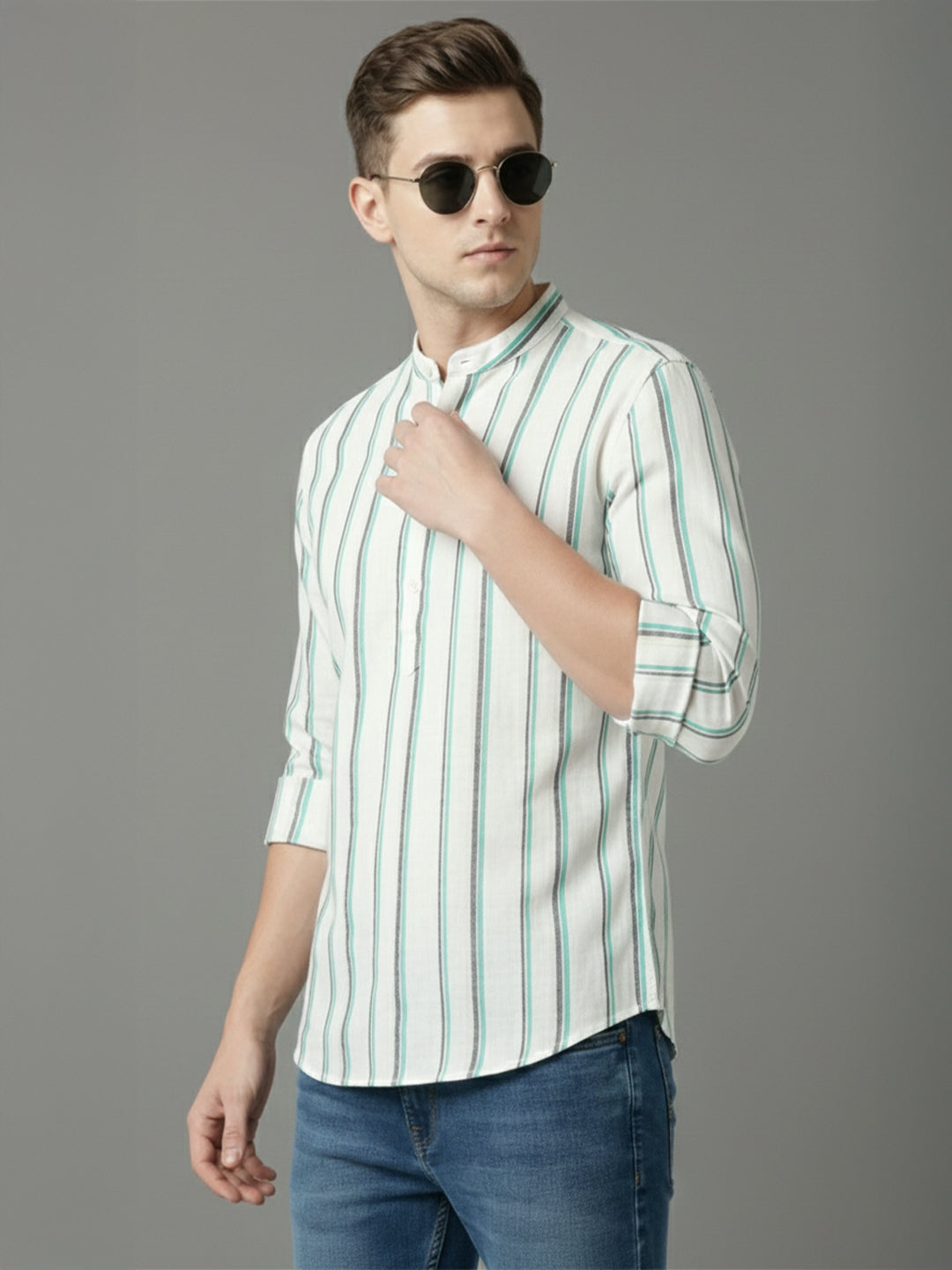 100% Cotton Mens Strip Full Sleeve Kurta