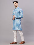 Yugnik Men's Sky Blue Self Tringle Printed Crochet Fabric Thread Work Long Kurta Set