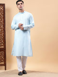 Yugnik Men's Beige Solid Pure Cotton Chinese Collar Long Kurta Pajama Set