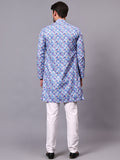 Yugnik Men's Sky Blue Self Printed Florist Crochet Fabric Long Kurta Set