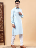 Yugnik Men's Beige Solid Pure Cotton Spread Collar Long Kurta Pajama Set