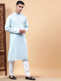 Yugnik Men's Beige Solid Pure Cotton Chinese Collar Long Kurta Pajama Set