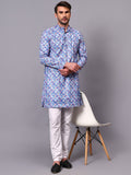 Yugnik Men's Sky Blue Self Printed Florist Crochet Fabric Long Kurta Set