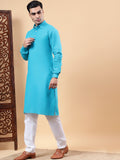 Yugnik Men's Beige Solid Pure Cotton Spread Collar Long Kurta Pajama Set