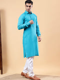 Yugnik Men's Beige Solid Pure Cotton Spread Collar Long Kurta Pajama Set