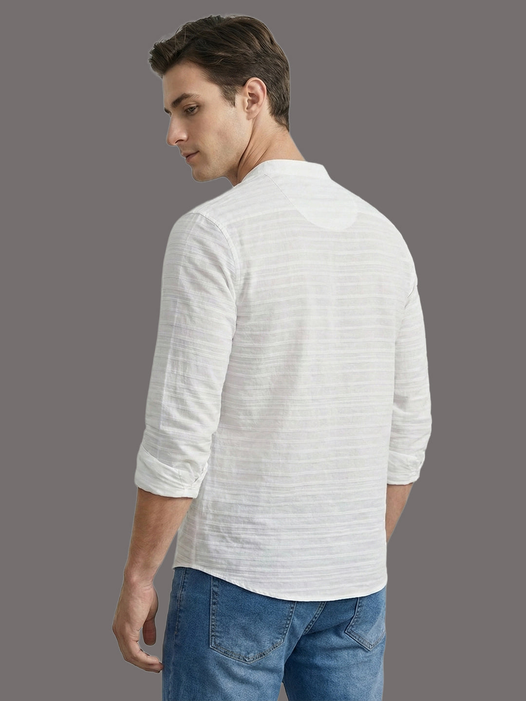 100% Cotton Mens Strip Full Sleeve Kurta