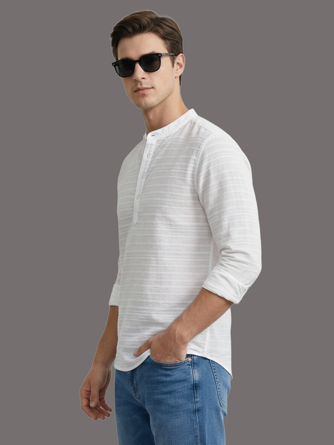 100% Cotton Mens Strip Full Sleeve Kurta