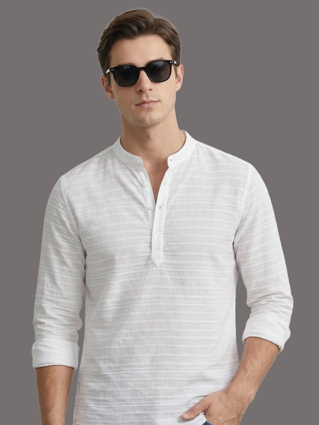 100% Cotton Mens Strip Full Sleeve Kurta