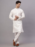 Yugnik Men's White Solid Straight Cotton Long Kurta Set