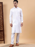 Yugnik Men's Beige Solid Pure Cotton Spread Collar Long Kurta Pajama Set