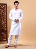 Yugnik Men's Beige Solid Pure Cotton Chinese Collar Long Kurta Pajama Set