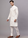 Yugnik Men's White Solid Straight Cotton Long Kurta Set