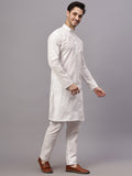 Yugnik Men's White Solid Straight Cotton Long Kurta Set