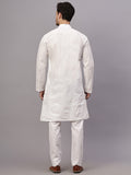 Yugnik Men's White Solid Straight Cotton Long Kurta Set