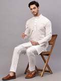 Yugnik Men's White Solid Straight Cotton Long Kurta Set