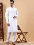 Yugnik Men's Beige Solid Pure Cotton Spread Collar Long Kurta Pajama Set