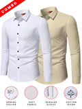 Yugnik Men's Slim Fit Beige with White Color Cotton Blend Formal Shirt Pack 2